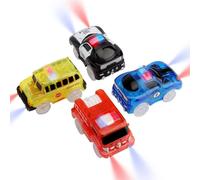 KAJGL-Tracks Cars,4 Pack Circuit Voiture Enfant Avec 5 Flashs Led,Rail Voiture Jouet Brille Dans L'Obscurité,Compatible Avec La Plupart Des Pistes Pour Enfants,Garçons Et Filles