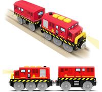 KAJGL-Train De Locomotives À Piles,Train Electrique Enfant Pour Chemin De Fer En Bois,Voiture Avec Son Et Lumière,Jouet Pour Voie Ferrée Compatible Avec Thomas Brio,Jouet Enfant 3 4 5 6 7,Rouge