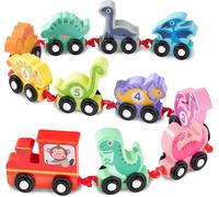 KAJGL-Train En Bois Dinosaure Jouet Numéro 1-10 Véhicules Pour Enfants Montessori Voiture Jouet De Motricité Compatibles Avec La Plupart Des Circuit Cadeaux De Noël Pour Garçons Filles 1 2 3 Ans