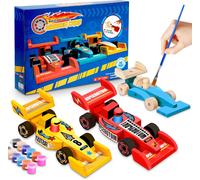 KAJGL-Voiture De Course Bricolage Kit Pour Enfant,3 Pièces Voiture En Bois Activite Manuelle Pour Construire Et Peindre,Jeu Bricolage Kit De Loisir Creatif Pour Garçons Filles 3+ Ans