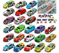 KAJGL-Voiture Enfant 24 Pièces Petites Voitures Jouets En Métal Avec Barrage Routier& Tapis De Jeu 6,8Cm Mini Jouet Voiture Bebe Voitire À Friction Cadeau Pour Enfant Garçon 2 3 4 5 6 7 8 Ans