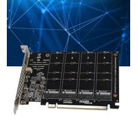 KAKAKE Carte Adaptateur M2 NVMe SSD vers PCIE X16, Carte D'extension de Lecteur de Convertisseur de Disque Dur à Clé M 4 Ports avec 4 Indicateurs LED, Prend en Le Protocole de