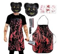 Kakamanon Ours d'Horreur Deguisement, Costume Ours Horreur, Deguisement Halloween Homme Femme avec Masque d'horreur Ours, Tablier, Couteau Halloween, Tatouages Autocollants