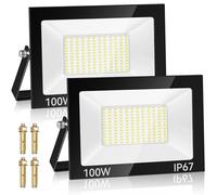 Kakashome 100W Projecteur LED Exterieur 2 Pièce, 144 Puces 10000LM 7000K Spot Extérieur, IP67 Imperméable Blanc Froid Eclairage de Sécurité LED, Luminaire Exterieur Pour Patio,Terrasse,Garage, Jardin
