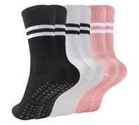 KAKAVENTE Chaussettes de pilates avec poignées pour femme, chaussettes de yoga antidérapantes, pour ballet, barre, danse, gym, Lot de 3 - Noir + Blanc + Rose, 5-9