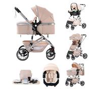 Kakbgee 3 en 1 Citadines Poussettes, Poussette Combinées, Pliable en Un Clic, Poussette Canne, Système de Voyage et Avec Siège Auto, Moustiquaire, Poussette haute vue pour nouveau - né(22kg, 0-4Ans)