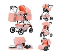 Kakbgee 3 en 1 Citadines Poussettes, Poussette Combinées, Pliable en Un Clic, Poussette Canne, Système de Voyage et Avec Siège Auto, Moustiquaire, Poussette haute vue pour nouveau - né(22kg, 0-4Ans)