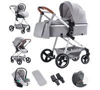 Kakbgee 3 en 1 Poussette Combinée, Poussettes Citadines Avec ECE R129 Siège Auto, One Click Pliant Poussette Bébé-né Haute Vision Cadre en Aluminium Poussette pour Nouveau(15KG, 0-3Ans)