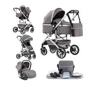 Kakbgee 3 en 1 Poussette Combinées, Citadines Poussettes Pliable en Un Clic, Poussette Canne, Système de Voyage et Avec Siège Auto, Moustiquaire, Poussette haute vue pour nouveau - né(22kg, 0-4Ans)