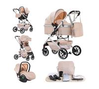 Kakbgee 3 en 1 Poussette Combinées, Citadines Poussettes Pliable en Un Clic, Poussette Canne, Système de Voyage et Avec Siège Auto, Moustiquaire, Poussette haute vue pour nouveau - né(22kg, 0-4Ans)