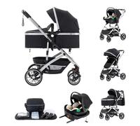 Kakbgee 3 En 1 Poussette, Landau Avec Base ISOFIX, Pliage En Un Clin D'œil, Suspension 4 Roues, Tout Terrain, Housse De Pluie, Moustiquaire, Poussette Haute Pour Nouveau-Né De 0 À 4 Ans, 22 Kg