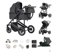 Kakbgee 3 En 1 Poussette, Landau Pliable Avec Base ISOFIX, Poignée Réglable En Hauteur, Suspension 4 Roues, Housse De Pluie, Moustiquaire, Système Tout Terrain Pour Nouveau-Né De 0 À 4 Ans, 22 Kg
