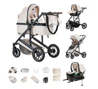 Kakbgee 3 En 1 Poussette, Landau Pliable Avec Base ISOFIX, Poignée Réglable En Hauteur, Suspension 4 Roues, Housse De Pluie, Moustiquaire, Système Tout Terrain Pour Nouveau-Né De 0 À 4 Ans, 22 Kg