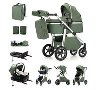 Kakbgee 3 En 1 Poussette Landau, Poignée Réglable En Hauteur, Poussette Bébé Avec Base ISOFIX, Cadre En Aluminium Haut De Gamme, Landau Pour Nouveau-Né De 0 À 4 Ans, 22 Kg