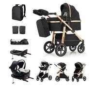 Kakbgee 3 En 1 Poussette Landau, Poignée Réglable En Hauteur, Poussette Bébé Avec Base ISOFIX, Cadre En Aluminium Haut De Gamme, Landau Pour Nouveau-Né De 0 À 4 Ans, 22 Kg