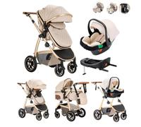 Kakbgee 3 En 1 Poussette Landau, Poignée Réglable En Hauteur, Poussette Bébé Avec Base ISOFIX, Cadre En Aluminium Haut De Gamme, Landau Pour Nouveau-Né De 0 À 4 Ans, 22 Kg