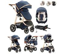 Kakbgee 3 En 1 Poussette Landau, Poignée Réglable En Hauteur, Poussette Bébé Avec Base ISOFIX, Cadre En Aluminium Haut De Gamme, Landau Pour Nouveau-Né De 0 À 4 Ans, 22 Kg