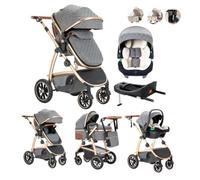 Kakbgee 3 En 1 Poussette Landau, Poignée Réglable En Hauteur, Poussette Bébé Avec Base ISOFIX, Cadre En Aluminium Haut De Gamme, Landau Pour Nouveau-Né De 0 À 4 Ans, 22 Kg