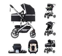 Kakbgee 3 en 1 Poussettes,Système de Voyage Pliable en Un Clic,Landau Bébé | Poussettes Avec Siège Auto, Suspension 4 Roues, Housse Pluie, Moustiquaire, Paysage Haut Cadre pour Nouveau-Né 22KG 0-4Ans