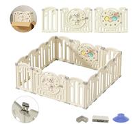 Kakbgee Baby Playpen, Portable Playard for Baby and Toddler, Adjustable Shape Foldable Play Fence with Toys and Safety Gate, Pre-Assemble Play Area for Indoor Outdoor, 14 Panel White