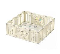 Kakbgee Parc Bebe Modulable, Parc Bébé Pliable, HDPE Parc Enfant Forme Adaptable, Clôture de jeu Portable Avec Jouets et Porte de Sécurité, Aire de jeu Intérieure et Extérieure(Blanc 14Panneaux）