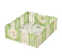 Kakbgee Parc Bebe Modulable, Parc Bébé Pliable, HDPE Parc Enfant Forme Adaptable, Clôture de jeu Portable Avec Jouets et Porte de Sécurité, Aire de jeu Intérieure et Extérieure（Vert 16Panneaux）