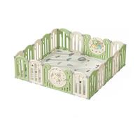 Kakbgee Parc Bebe Modulable, Parc Bébé Pliable, HDPE Parc Enfant Forme Adaptable, Clôture de jeu Portable Avec Jouets et Porte de Sécurité, Aire de jeu Intérieure et Extérieure（Vert 18Panneaux）