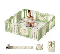 Kakbgee Parc Bébé Portable, Aire de Jeu Ajustable et Pliable avec Jouets et Porte de Sécurité, pour Intérieur/Extérieur （Vert 18Panneaux）