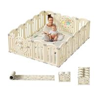 Kakbgee Parc Bébé Portable, Aire de Jeu Ajustable et Pliable avec Jouets et Porte de Sécurité, pour Intérieur/Extérieur (Blanc 16Panneaux）