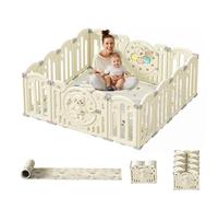 Kakbgee Parc Bébé Portable, Aire de Jeu Ajustable et Pliable avec Jouets et Porte de Sécurité, pour Intérieur/Extérieur (Blanc 14Panneaux）