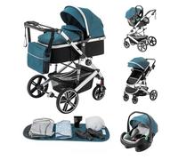 Kakbgee Poussette Combinée 3 en 1, Poussettes Citadines Avec ECE R129 Siège Auto, Poignée Réglable en Hauteur Poussette Bébé, Châssis en Aluminium Haute vue Poussette pour Nouveau (0-4Ans, 22KG)