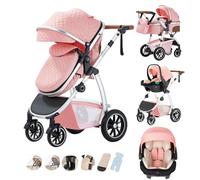 Kakbgee Poussette Combinée 3 en 1, Poussettes Citadines Avec Siège Auto ECE R129, Poussette Poignée Réglable en Hauteur, Nacelle Souple Convertible Cadre en Aluminium Pour Nouveau-né 0-4 years