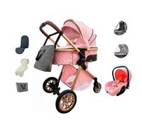Kakbgee Poussette Combinée 3 en 1, Poussettes Citadines Avec Siège Auto, Poussette Portable Pliant en Un Clic, Nacelle Souple Convertible Cadre en Aluminium Pour Nouveau-né(0-3Ans 15kg)