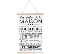Kakemono en tissu et bois avec imprimé LES REGLES DE LA MAISON Blanc Blanc G
