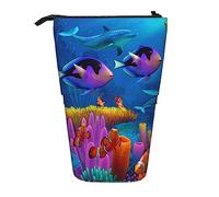 KAKETE Trousse à Crayons Monde sous-Marin Poissons colorés imprimé Pochette à Crayons télescopique Porte-Stylo Debout Papeterie Organiser Un Sac à Crayons avec Fermeture à glissière