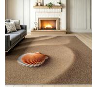 Kaki 60 x 110 cm Doux Poil Ras Salon Tapis, Côtier Minimaliste Style | Doux Antidérapant Lavable Plage Courbe Empreinte Coquille Saint Jacques Tapis, pour Chambre Couloir Bureau