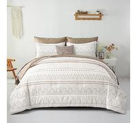 Kaki Boho Parure de lit 7 pièces pour très Grand lit réversible en Microfibre Douce King Size (1 Couette, 2 taies d'oreiller, 1 Drap Plat, 1 Drap-Housse, 2 taies d'oreiller)