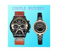 (kaki noir 2 ensembles) CURREN Original His Hers Montres Ensembles Acier Inoxydable Femmes Hommes Montres-bracelets