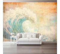 Kaki Papier Peint 250 x 175 cm, Rétro Shabby Chic Vagues Thème Grand Photo Mural - Papier Peint Intissé au Design Unique pour Salon Chambre Décoration Mural