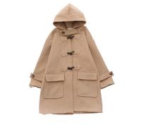 Kaki Solide Longue Trench Manteau Corne Bouton Décontracté Femmes Automne Hiver À Manches Longues Preppy Style Dames À Capuche M