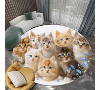 Kaki Tapis Rond antidérapant Minimalist, Doux et Lavable en Machine Tapis Rond à Motif Portraits d'animaux Chats pour Chambre à Coucher Salon Salle à Manger - 160 cm