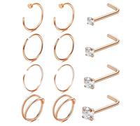 Kakonia 12Pcs Piercing Nez Acier Chirurgical, Piercing Nez Anneau Fin Piercing Tragus Helix Au Nez L Clous de Nez Argent Or Rose Or Noir Piercing Bijoux