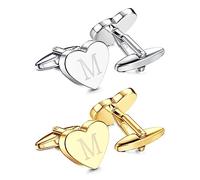 Kakonia 2 Paires de Boutons de Manchettes Initiales M pour Homme Personnalisé Unique Coeur Alphabet Lettre Or Argent Tuxedo Chemise Hommes Boutons de Manchettes Cadeau de Mariage Business