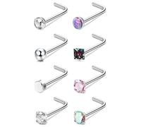 Kakonia 8Pcs Piercing au Nez 20G Anneaux Nez Hypoallergenic G23 Titan Piercings Nez L Forme CZ Nez Piercing Bijoux B