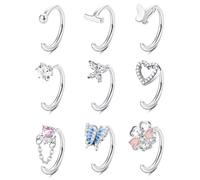 Kakonia 9Pcs Piercing Nombril Anneau Hoop pour Femmes Or Argent Acier Inoxydable Chirurgical Ouvert Cz Papillon Simple Nombril Corps Piercing Bijoux Pour Femme 10-12mm