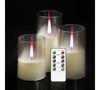 kakoya Lot de 3 bougies sans flamme à LED réalistes à piles avec minuteur à distance - Bougies électriques en acrylique (D 7,6 x H 10,2 cm, 12,7 cm, 15,2 cm) - Ivoire