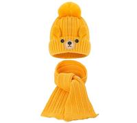 KAKU NANU 2 pièces Ensemble bonnet et écharpe pour bébé en tissu avec pompon oreilles d'ours 1 2 3 ans