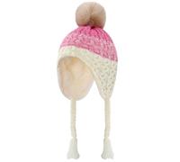 KAKU NANU Bonnet d'hiver pour bébé avec cache-oreilles Doublure polaire chaude Bonnet avec pompons et ours 6 couleurs pour bébés garçons et petites filles, blanc/rose, 2-4 ans