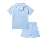 KAKU NANU Pyjama Coton Fille 2 Pièces Unis Boutonnage Devant Été Âge 5-13 | Doux,Respirant,Cinq Élégantes Couleurs Unies,Design Smart Casual,Poche Poitrine,Lavable en Machine,Cadeau