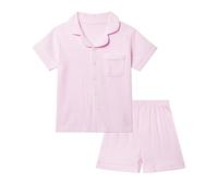 KAKU NANU Pyjama Coton Fille 2 Pièces Unis Boutonnage Devant Été Âge 5-13 | Doux,Respirant,Cinq Élégantes Couleurs Unies,Design Smart Casual,Poche Poitrine,Lavable en Machine,Cadeau